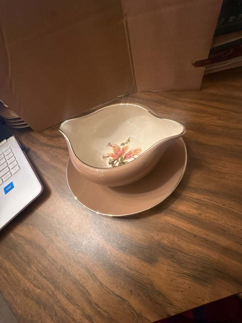 Flintridge China Cocoa Cambria Gravy Boat With Attached Underplate Vintage
